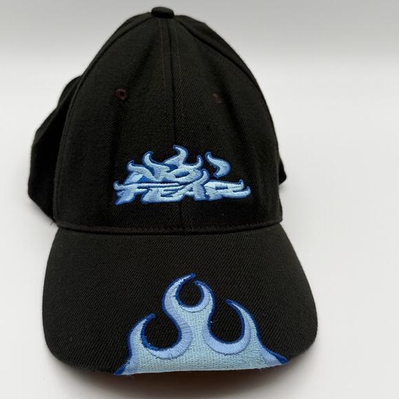 No Fear Other - Vintage No Fear Flame Logo Black Blue Fitted Hat L/XL Y2K Streetwear